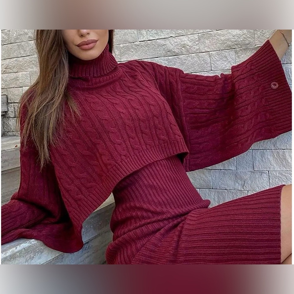 Fashion Nova Women’s Burgundy Cropped Turtleneck Sweater, size Small